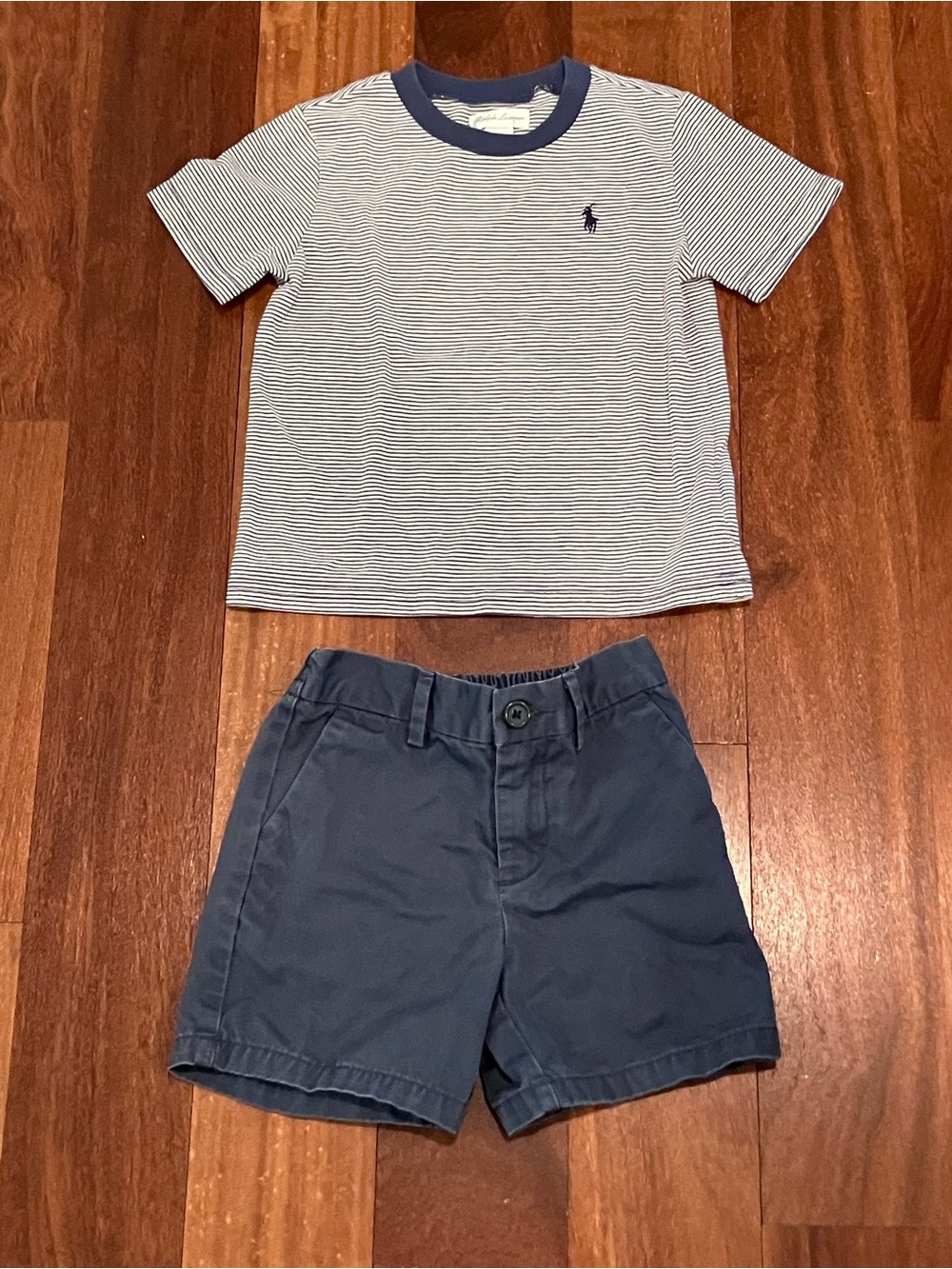 Ralph Lauren Navy & White Striped Tee with Navy Shorts Set
